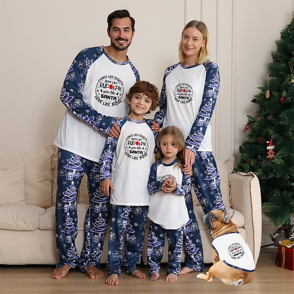 Navy Blue Rudolph-Themed Family Christmas Pajamas, Matching Holiday Set for the Family, Cotton Blend