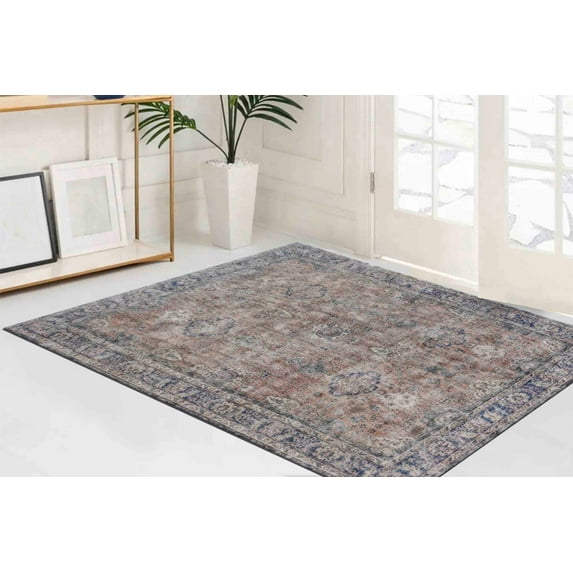 Navy Blue Rug, Car Mat Rugs, Easy to Clean Rug, Chenille Printed Design Rugs, Gift Rugs, Antique Decor Rug, Floral Pattern Rug, Modern Rug, Large Rug, 3.3'x5' - 100x150 cm