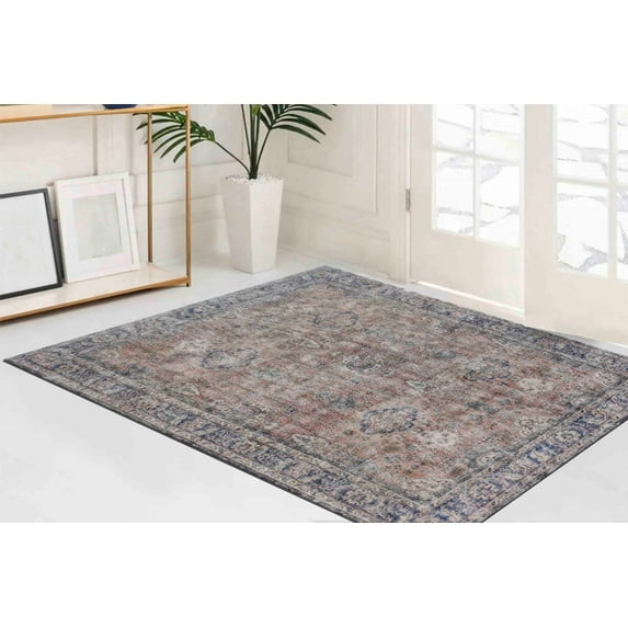 Navy Blue Rug, Car Mat Rugs, Easy to Clean Rug, Chenille Printed Design Rugs, Gift Rugs, Antique Decor Rug, Floral Pattern Rug, Modern Rug, Large Rug, 2.6'x5' - 80x150 cm