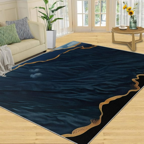 Navy Blue Rug, Modern Creativity Living Room Rug, Outdoor Rug Dirty Resistant Non Slip Washable Carpet for Bedroom Hotel Hardwood Floors Camping Rug 4x6ft