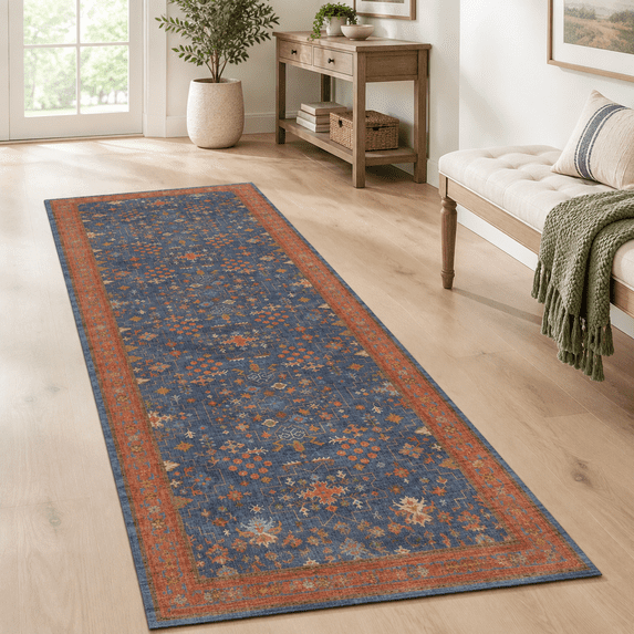 Blue Rug J Navy Blue Runner Rug 2x7 For Kitchen Hallway Mudroom Laundry Room ...