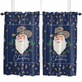 thumbnail image 1 of Navy Blue Santa Christmas Kitchen Curtain 2 Panels Tiers Curtains 45 Inch Length, Western Cowboy Xmas Botanical Curtains Rod Pocket Curtains Window Drapes Treatment Window Cafe Curtains, 1 of 5