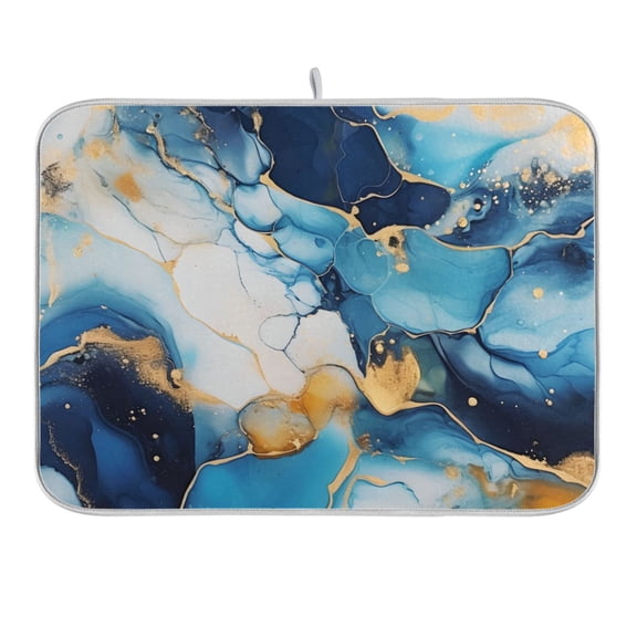 Navy Blue Sapphire Marble Dish Drying Mat for Kitchen Counter 18x24 In Absorbent Microfiber Reversible Mats Dish Drainer Protector Rack Pad for Coffee Bar Table