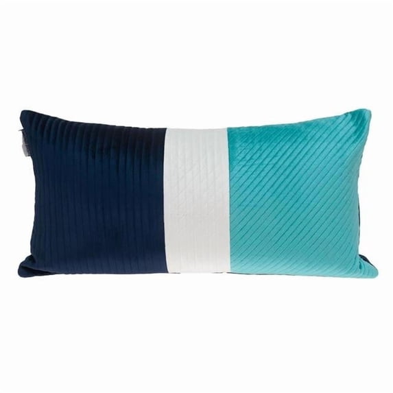Navy Blue & Sea Blue Quilted Colorblock Velvet Lumbar Throw Pillow, Multi Color