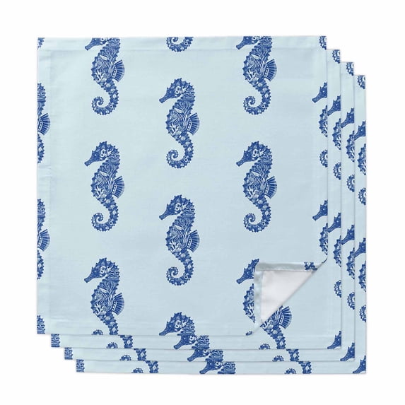 Navy Blue Seahorse Cloth Napkins, Summer Ocean Nautical Coastal Textured Washable and Reusable Dinner Napkins Set of 4, Table Napkin for Kitchen Party Birthday Wedding Hotel Housewarming 20"x20"
