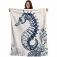 thumbnail image 1 of Navy Blue Seahorse Coastal Blanket Soft Cozy Warm Throw Blanket for Couch, Plush Fuzzy Flannel Fleece Blankets for Sofa, Beach Vintage Botanical Bed Blankets Lightweight Gifts for Women, 32"x48", 1 of 9