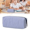 thumbnail image 1 of Navy Blue Seersucker Pencil Case Large Capacity Pencil Pouch Aesthetic Stationery Organizer Bag with Zipper Closure for Office Travel Makeup Storage, 1 of 7