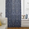 thumbnail image 1 of Navy Blue Semi Sheer Curtains Drapes for Living Room, Bedroom, French Doors Window 108 Inches Long, Boho Vintage Ethnic Tribe Abstract Art Rod Pocket Chiffon Curtain Drapery Voile Draperies Panel, 1 of 8