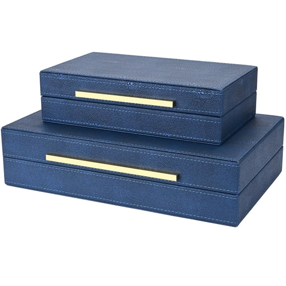 Navy Blue Shagreen Box Set Of 2 Faux Leather Decorative Boxes Large Nesting Storage With Lids For Modern Home Decor Stacking Organizer