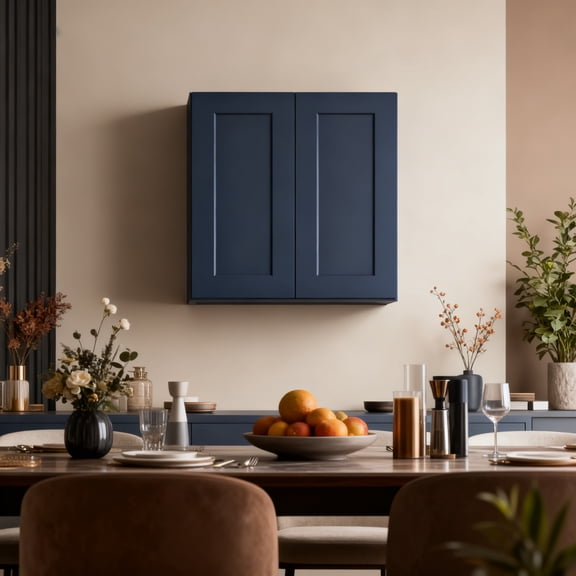 Navy Blue Shaker 24" Solid Wood Wall Cabinet, Soft Close Hinges, Adjustable Shelves, Double Door for Kitchen,Bath,Laundry, 24Wx12Dx30H
