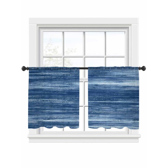 Navy Blue Sheer Curtains 2 Panels Set Modern Abstract Gradient Blue Lines Texture Sheer Window Curtains Light Filtering Rod Pocket Voile Drapes for Bedroom Living Room 52"x54"