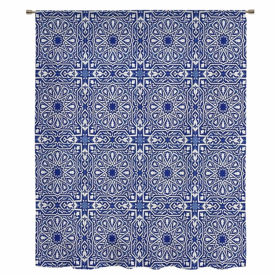 Navy Blue Sheer Curtains 63 Inches Long, Traditional Tribal Abstract Geometric Art Light Filering Curtains, Breathable Simi Curtain Privacy Drapes for Living Room Bedroom Lightweight Window Treatment