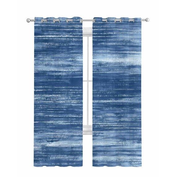 Navy Blue Sheer Curtains 84 Inch Length 2 Panels Set for Living Room/Bedroom, Vintage Modern Abstract Art Ombre Kitchen Curtains Grommet Semi-Sheer Curtains Drapes Voile Window Treatments 42"x84"x2