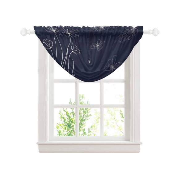 Navy Blue Sheer Waterfall Valance Curtains for Window, Spring Flora Rod Pocket Sheer Topper Swag Curtains for Living Room, Kitchen 38.5"W x 47.2"L, 1 Panel