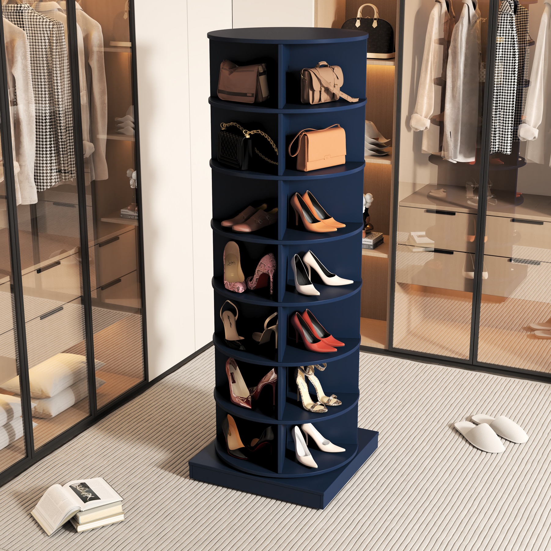 Mavy Rack Navy Blue Shoe Rack + Easy Assembly”-“Busy Households + Save Time ...