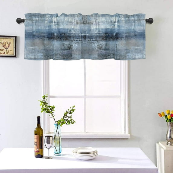 Navy Blue Short Window Valance Curtains - Abstract Art Farmhouse Window Treatment Valances Curtain for Kitchen Bedroom Bathroom Living Room Dining Room Cafe Decor with Rod Pocket, 54 x 18 in