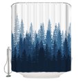 thumbnail image 1 of Navy Blue Shower Curtain, 48" x 72", Forest Nature Woodland Tree Misty Forest Silhouette Landscape Waterproof Bathroom Curtain Washable Shower Curtain Set with 12 Hooks, 1 of 6