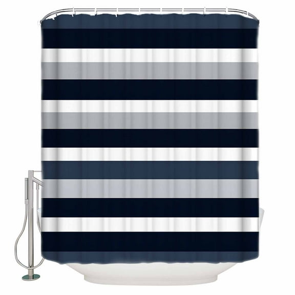Navy Blue Shower Curtain, 72" x 72", Grey Black Stripe Abstract Geometric Striped Waterproof Bathroom Curtain Washable Shower Curtain Set with 12 Hooks