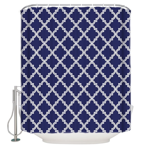 Navy Blue Shower Curtain, 72" x 72", Moroccan Geometric Abstract Waterproof Bathroom Curtain Washable Shower Curtain Set with 12 Hooks