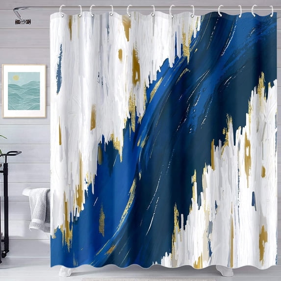 Navy Blue Shower Curtain Abstract Aesthetic Oil Painting Shower Curtains for Bathroom Waterproof Fabric Modern Simple Art Bath Curtain Decor with Hooks (Blue, 72" x 72")
