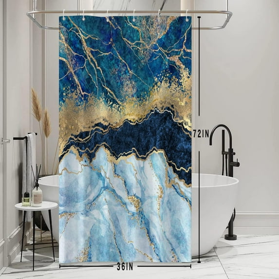 Navy Blue Shower Curtain for Bathroom Marble Light Blue Gold Stall RV Bathtub Home Decoration White Room Partition Waterproof Fabric Shower Curtains 36x72 inches with Hooks