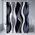 thumbnail image 1 of Navy Blue Shower Curtain, Black and Grey Abstract Modern Bathroom Decor, Waffle Weave Textured Fabric Shower Curtain Set with Hooks, 72x72, 1 of 6