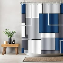 Navy Blue Shower Curtain Blue Grey White Geometric Abstract Shower Curtains for Bathroom Decor 72W x 72 L Inches Men Modern Waterproof Fabric Shower Curtains
