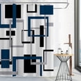 thumbnail image 1 of Navy Blue Shower Curtain, Mid Century Modern Geometric Shower Curtain Set, Abstract Navy Black Grey Square White Backdrop Waterproof Fabric Shower Curtain for Bathroom Decor, 72 x 72, 1 of 6