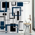 thumbnail image 1 of Navy Blue Shower Curtain, Mid Century Modern Geometric Shower Curtain Set, Abstract Navy Black Grey Square White Backdrop Waterproof Fabric Shower Curtain for Bathroom Decor, 72 x 72, 1 of 6