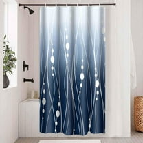 Navy Blue Shower Curtain Ombre Blue Fabric Shower Curtain for Bathroom Decor Dark Blue and White Striped Modern Bath Shower Curtains Set with 12 Hooks 72x72 Inch Washable