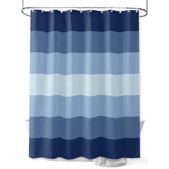 Navy Blue Shower Curtain, Ombre Stripe Waterproof Shower Curtain Set with 12 Hooks Lightweight Washable Fabric Shower Curtains for Bathroom 60x72 Inches