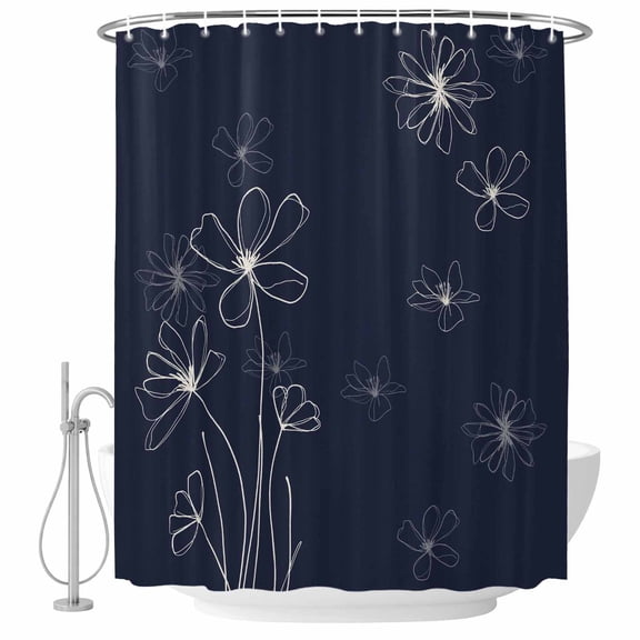 Navy Blue Shower Curtain Set - Standard 72" x 72" Washable Bathtub Curtain with 12 Hooks, Spring Flora Waterproof Fabric Stall Shower Curtains for Bathroom/Bathtub Décor