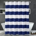 thumbnail image 1 of Navy Blue Shower Curtain Stripes, 72" W x 72" H Blue and White Shower Curtain, Fabric Shower Curtain for Bathroom, with 2 Heavy Stones, 1 of 6