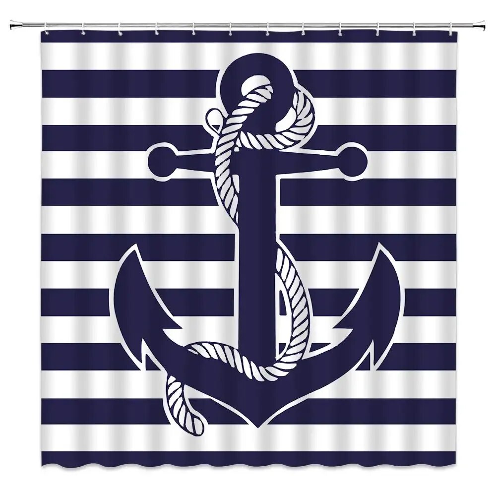 Navy Blue Shower Curtain Stripes Blue and White Shower Curtain Fabric Shower Curtain for Bathroom Waterproof Home Bath Decor