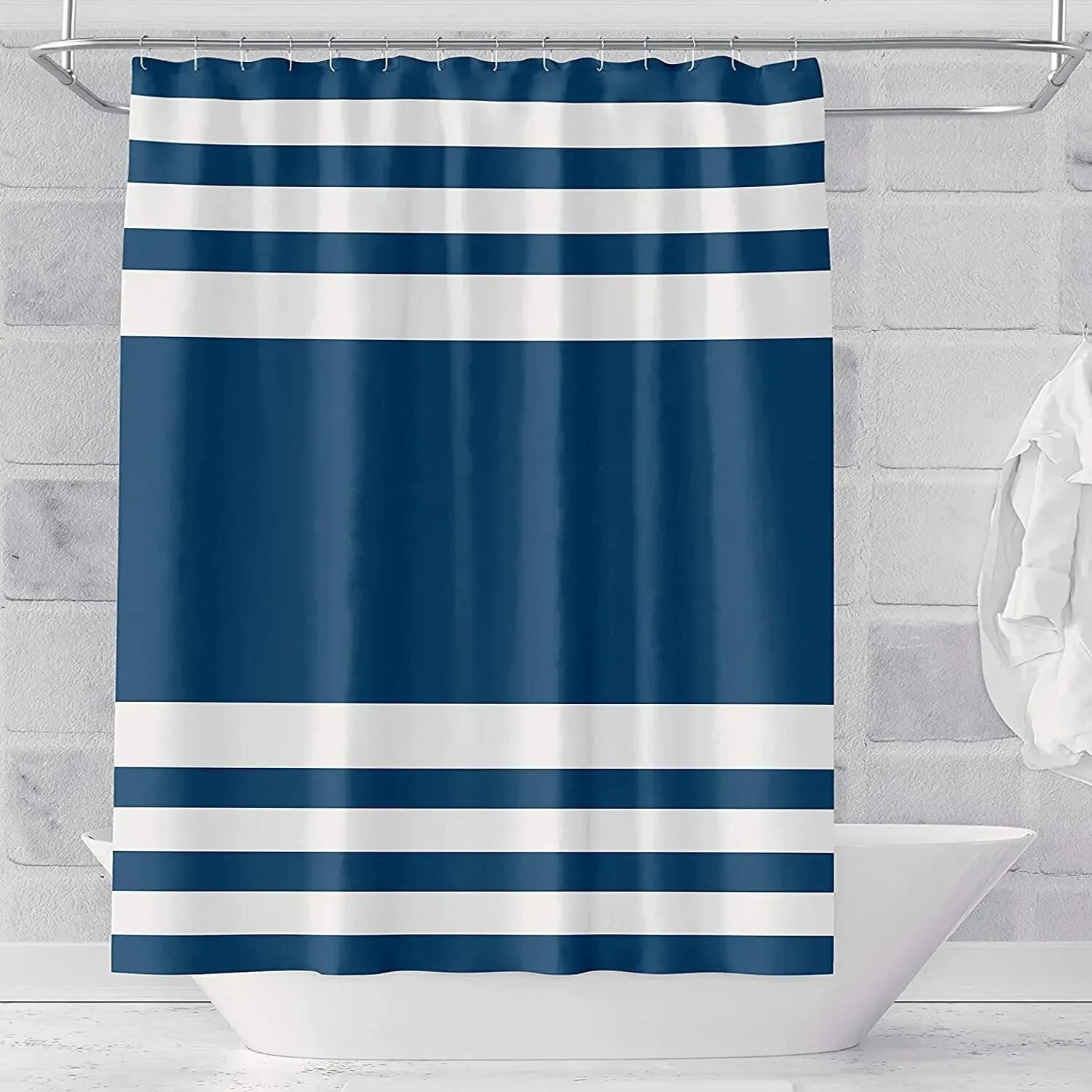 Navy Blue Shower Curtain Stripes Blue and White Shower Curtain Fabric Shower Curtain for Bathroom Waterproof Home Bath Decor