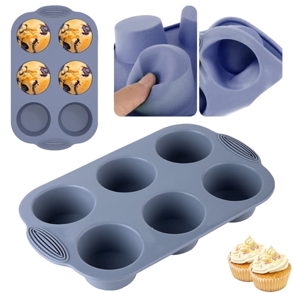 Navy Blue Silicone Muffin Pan – 6-Cup Round Baking Tray, Non-Stick Cupcake Mold, BPA-Free, Oven & Microwave Safe, Perfect for Muffins, Cupcakes, Brownies, 1PC