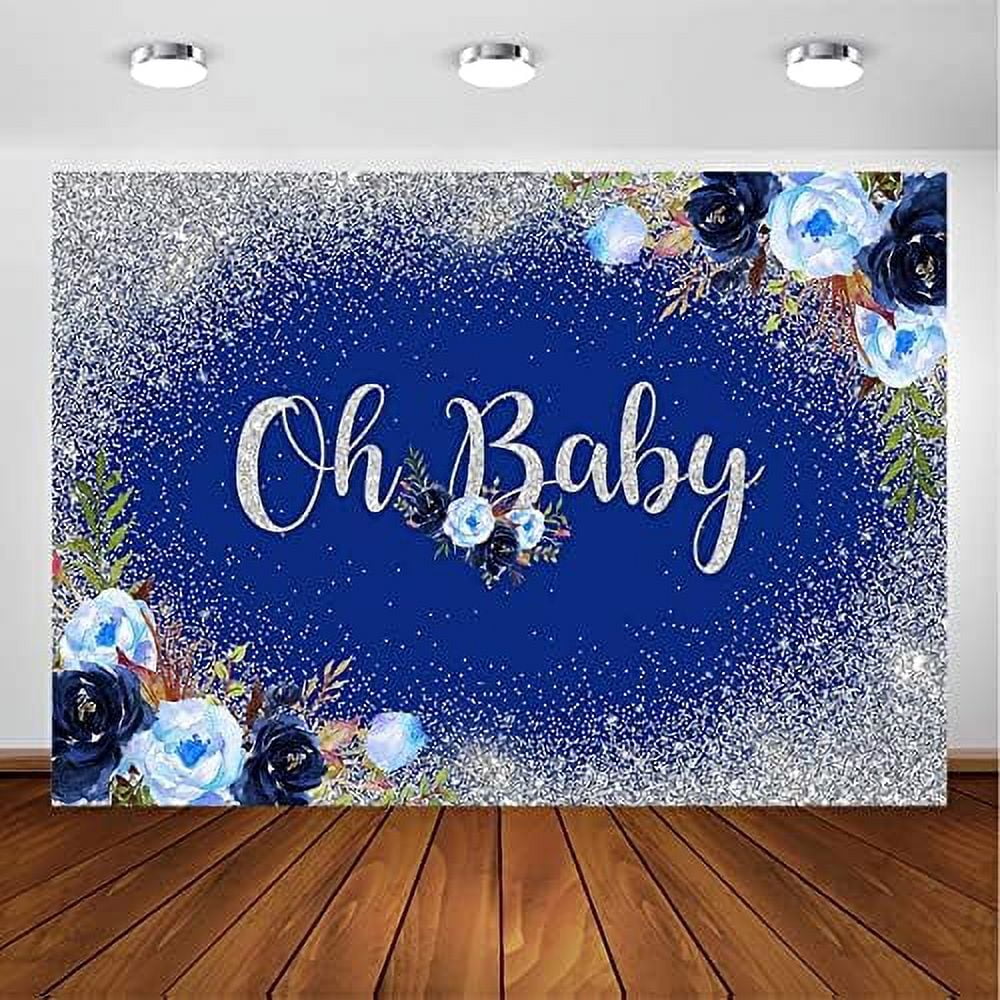Navy Blue and Silver Baby Shower Backdrop for Boy Baby Shower Party