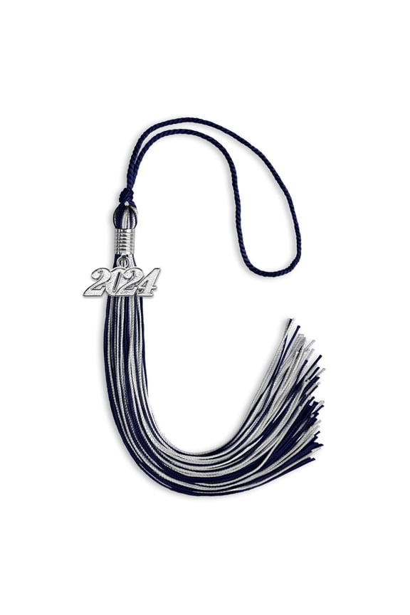 Navy Blue/Silver Mixed Color Graduation Tassel with Silver Date Drop