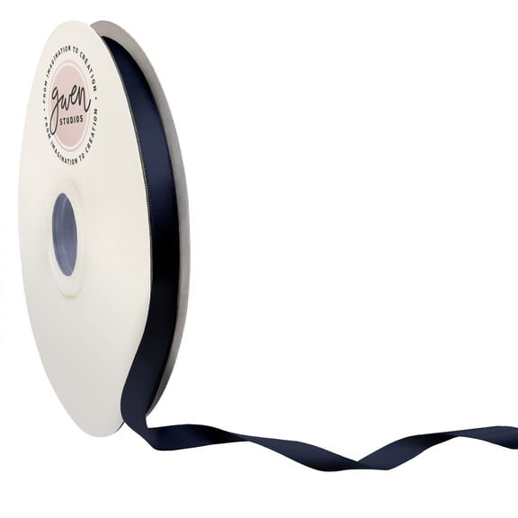 Navy Blue Single Face Satin Ribbon, 3/8" x 100 Yards by Gwen Studios