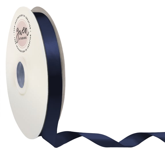 Navy Blue Single Face Satin Ribbon, 5/8" x 100 Yards by Gwen Studios