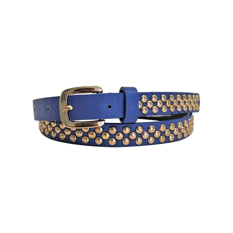 Fashion Navy Blue Skinny Belt, Gold Studs, Size Small