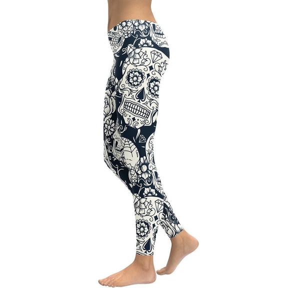 Navy Blue Skull Leggings Size: L for Women | FIERCEPULSE