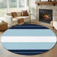 thumbnail image 1 of Navy Blue Sky Blue Stripe Round Living Room Rugs 7 ft, Abstract Line Washable Area Rug with Non-Slip Sturdy Edge Binding Round Carpet for Kitchen Office Bedroom, 1 of 9