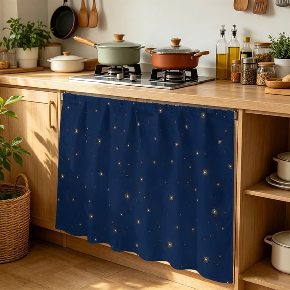 Navy Blue Sky Cabinet Curtains for Kitchen 35"W x 35"L, Country Farmhouse Minimalist Star Night Laundry Sink Cabinets Magic Tape Short Curtain Privacy Panel for Bathroom Vanity Cabinets