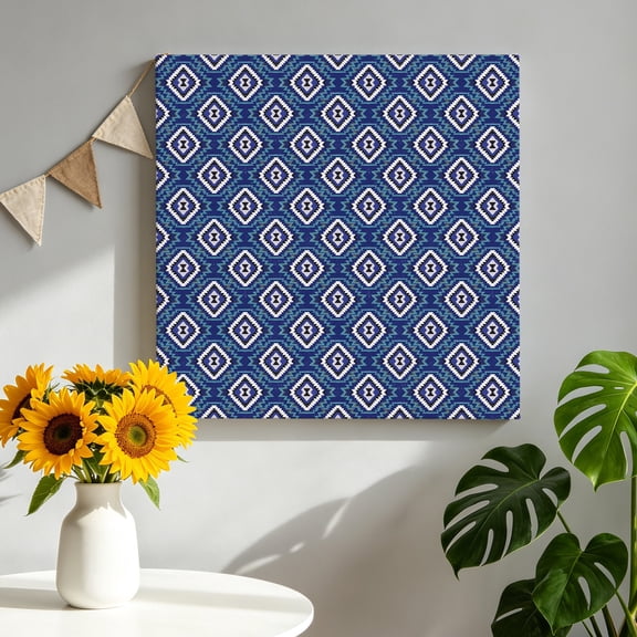 Navy Blue Slate Diamonds Canvas Wall Art for Living Room, Abstract Vintage Minimalist Geometric Grid Poster Print Painting for Bedroom Office Home Decoration Wall Pictures Prepare To Hang 8"x8"