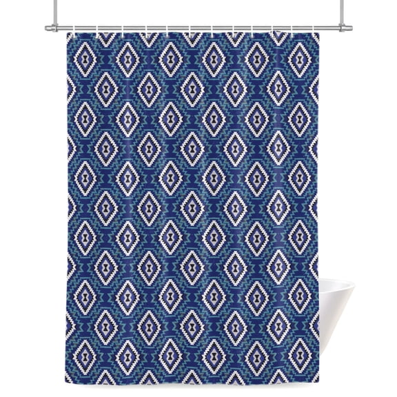 Navy Blue Slate Diamonds Shower Curtain, Abstract Vintage Minimalist Geometric Grid Waterproof Shower Curtain Set with 12 Hooks Lightweight Bath Curtains Fabric Bathroom Decor 72x72 Inches