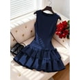 thumbnail image 1 of Navy Blue Sleeveless Fit & Flare Mini Dress With Tiered Ruffle Skirt And Bow Detail, 1 of 8