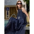 thumbnail image 1 of Navy Blue Sleeveless Maxi Dress, Round Neck Loose Fit, Soft Woven Tencel Fabric, Modern Chic Casual Beach Dress, 1 of 5