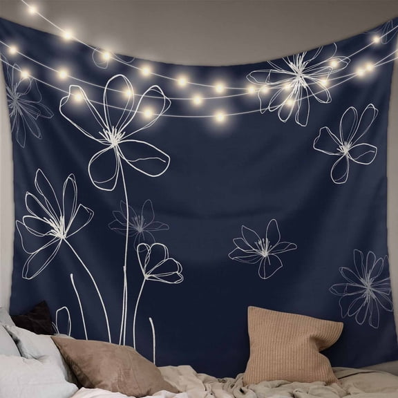 Navy Blue Small Tapestry for Bedroom Wall Hanging Tapestry, Spring Flora Ceiling Backdrop Tapestries Poster Blanket Wall Decor for Teens Room Living Room Dorm 23" x 28"