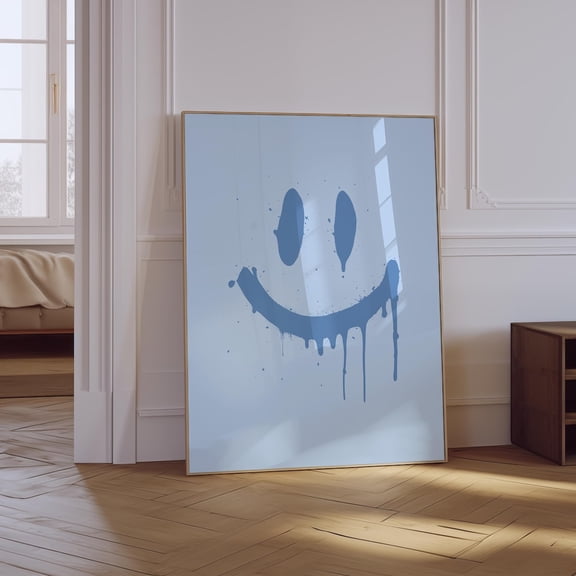 Navy Blue Smiley Face Graffiti Poster, Unframed Size 16x24